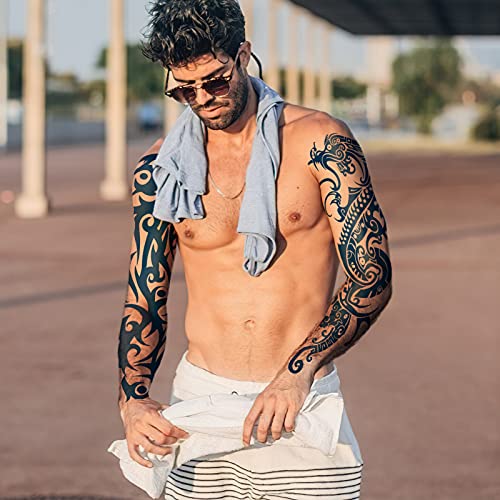Qpout Tatuajes temporales semipermanentes para hombres y mujeres, 1-2 semanas de larga duración, manga completa para el brazo, tatuaje falso, tótem tribal, tatuajes realistas impermeables