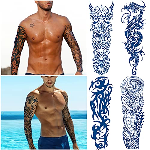Qpout Tatuajes temporales semipermanentes para hombres y mujeres, 1-2 semanas de larga duración, manga completa para el brazo, tatuaje falso, tótem tribal, tatuajes realistas impermeables
