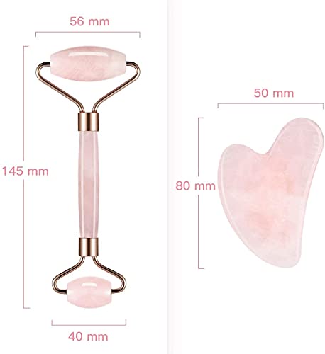 Quartz Jade Roll, Gua Sha Jade Roller Authentic Massager, Natural Roller Anti Aging Facial Massage, Anti Aging Eye, Face and Neck Anti Wrinkle, Face Stone Massage (Rodillo rosa PINK)