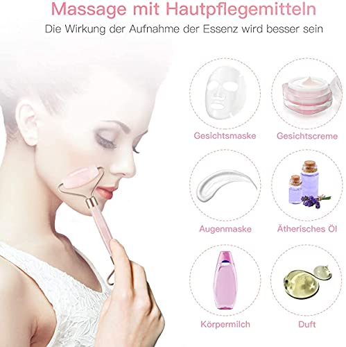 Quartz Jade Roll, Gua Sha Jade Roller Authentic Massager, Natural Roller Anti Aging Facial Massage, Anti Aging Eye, Face and Neck Anti Wrinkle, Face Stone Massage (Rodillo rosa PINK)