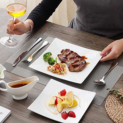 Qucher - Cubertería (tenedores de 18,2 cm, cuchillos de carne de 22,8 cm, cucharas largas de 19 cm, cucharas para sopa de 16,5 cm)