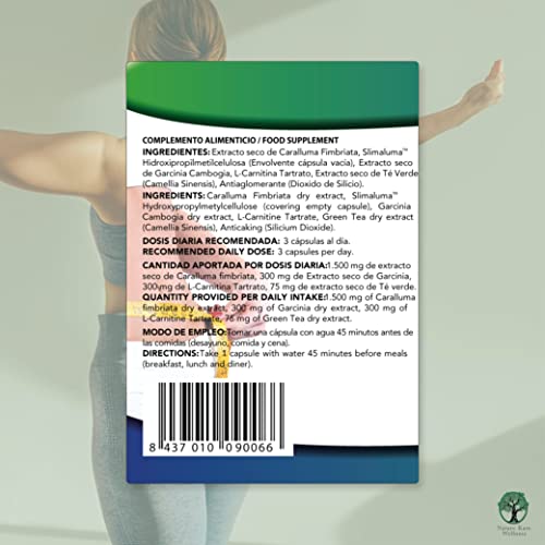 Quemador de grasa potente 100% natural para adelgazar con Caralluma Fimbriata, Garcinia Cambogia y extracto de té verde. 60 caps vegetales