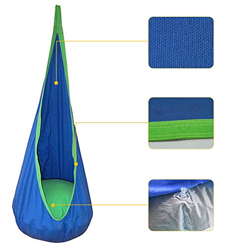 Queta Silla de Hamaca para niños Silla Pod Swing para Interiores y exteriors Columpio para niños Silla Colgante para niños en 100% algodón con Sistema de suspensión e inflado (Azul)