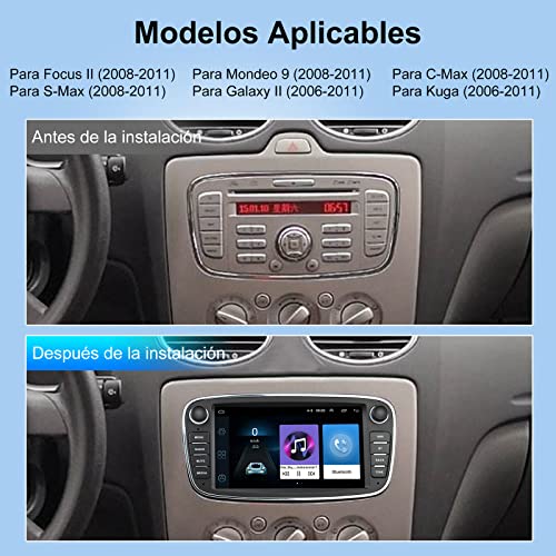 Radio Coche 7 Pulgadas para Ford Focus Mondeo C-MAX S-MAX Galaxy II Kuga, Autoradio 2DIN de Ford con Bluetooth/WiFi/GPS/FM/RDS/USB, Apoyo Mandos Volante, Mirrorlink y Aparcamiento