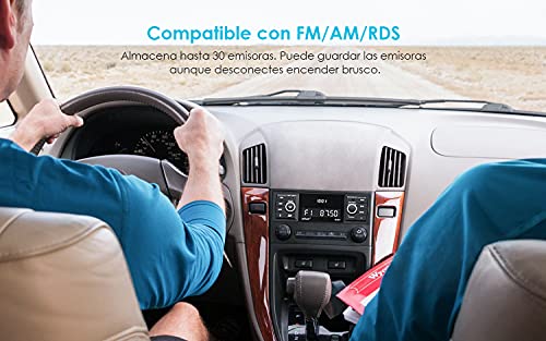 Radio Coche RDS/FM/Am, ieGeek 1 DIN Autoradio Bluetooth 5.0 Estéreo 4X60W, Soporta Extra Bass/WAV/AUX//WMA/MP3/USB/SD/Control Remoto, Reloj de Visualización, Guardar 30 Emisoras de Radio