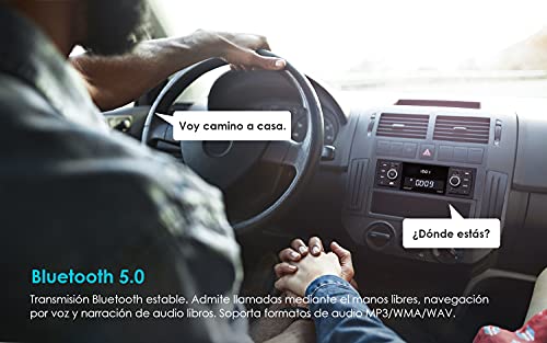 Radio Coche RDS/FM/Am, ieGeek 1 DIN Autoradio Bluetooth 5.0 Estéreo 4X60W, Soporta Extra Bass/WAV/AUX//WMA/MP3/USB/SD/Control Remoto, Reloj de Visualización, Guardar 30 Emisoras de Radio