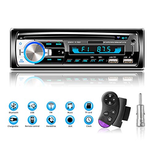 Radio en Coche Autoradio Bluetooth Manos Libres, Lifelf Radio 1 DIN Estéreo 4 x 65 W Receptor de Radio para Coche con Reproductor de MP3, Control Remoto WMA FM, Dos Puertos USB (No RDS/CD/DVD)