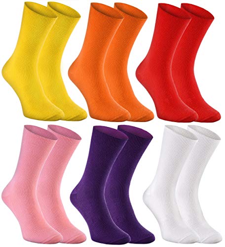 Rainbow Socks Hombre Mujer Calcetines Antibacterianos Sin Elasticos Para Diabéticos - 6 Pares - Amarillo Naranja Rojo Rosa Claro Violeta Blanco - Talla 39-41