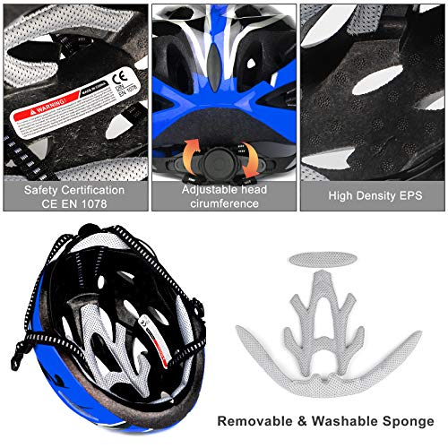 RaMokey Casco de Bicicleta para Adultos,Casco de Bicicleta de montaña con Visera extraíble y Acolchado,Casco Ajustable 58-61cm