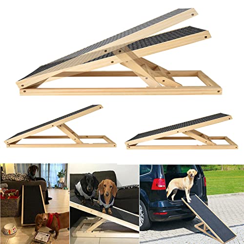 Rampa para Perros con 2 Escalones Regulables en Altura Escalera Perro Plegable con Antideslizante de la Alfombra Rampa Coche Perro para Coche, Furgoneta, Sofá, Cama, 70x35x30/40cm, Carga Máxima 150kg