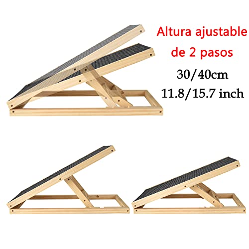 Rampa para Perros con 2 Escalones Regulables en Altura Escalera Perro Plegable con Antideslizante de la Alfombra Rampa Coche Perro para Coche, Furgoneta, Sofá, Cama, 70x35x30/40cm, Carga Máxima 150kg