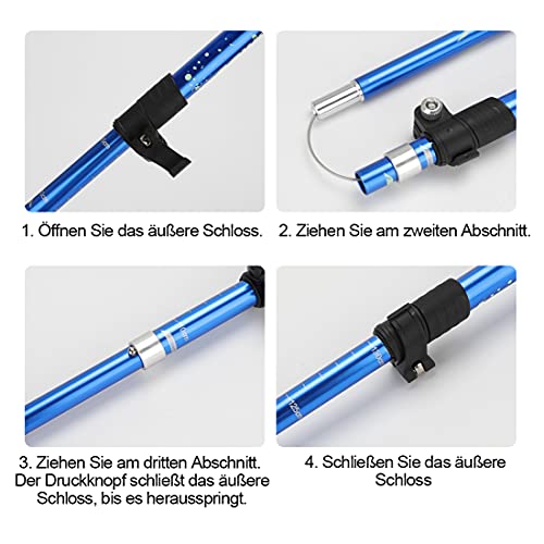RANJIMA Bastones Trekking Plegable, 2pcs Bastónes de Senderismo, 35cm-135cm Bastones de Trekking Ajustables Aleación de Aluminio Bastón Senderismo para Montañismo, Senderismo, Esquí