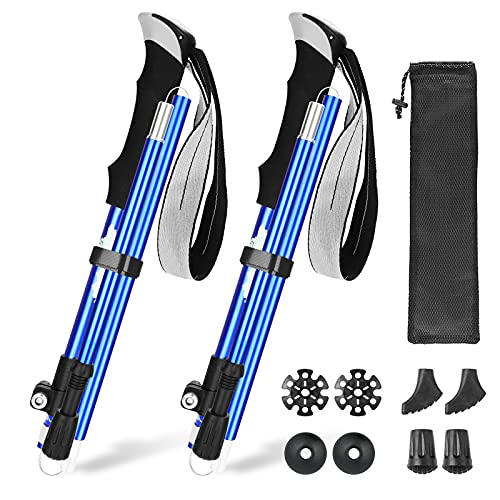 RANJIMA Bastones Trekking Plegable, 2pcs Bastónes de Senderismo, 35cm-135cm Bastones de Trekking Ajustables Aleación de Aluminio Bastón Senderismo para Montañismo, Senderismo, Esquí