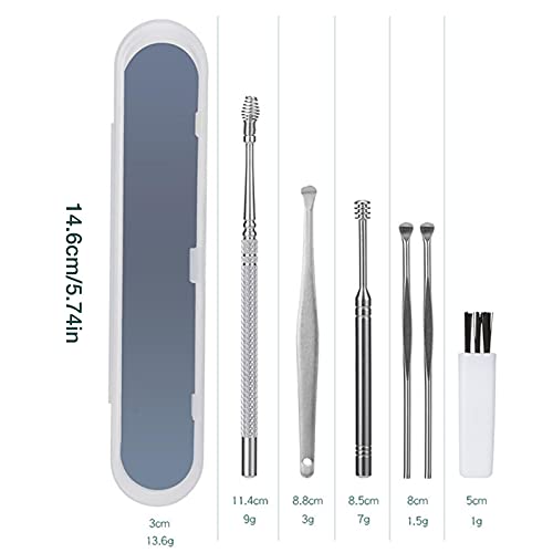 Raspbery Kit de eliminación de Cera de oídos Herramientas de extracción de Cera de oídos Limpiador de oídos Reutilizable Juego de Ganchos de Oreja de Acero Inoxidable con Caja de Utilidad amicably