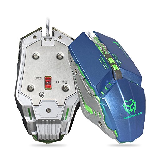 Ratón de juego 3200 DPI con cable USB ratón de ordenador PC Mac 8 botones multi-modo luces LED Definición de macro , blue