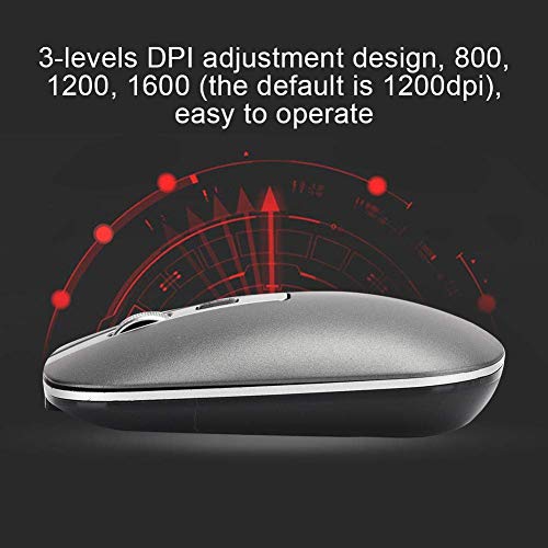 Ratón inalámbrico, 3 Niveles 800/1200/1600 dpi Ajuste Ratones de computadora portátil con Receptor USB para portátil/PC/Computadora/Computadora portátil/MacBook, Ratones para Juegos de PC(Gris)