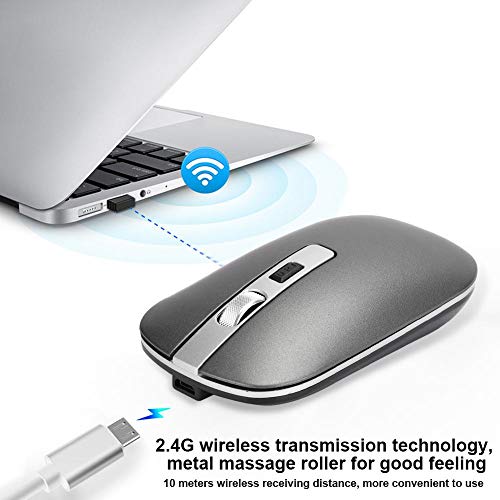 Ratón inalámbrico, 3 Niveles 800/1200/1600 dpi Ajuste Ratones de computadora portátil con Receptor USB para portátil/PC/Computadora/Computadora portátil/MacBook, Ratones para Juegos de PC(Gris)