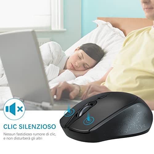 Ratón Inalámbrico Silencioso, TopMate 2.4 G Office Silent Mouse para Ordenador Portátil con Adaptador de Tipo C, 3 dpi Ajustables, Ratón Ergonómico para Portátil/PC/Windows/Mac OS - Negro