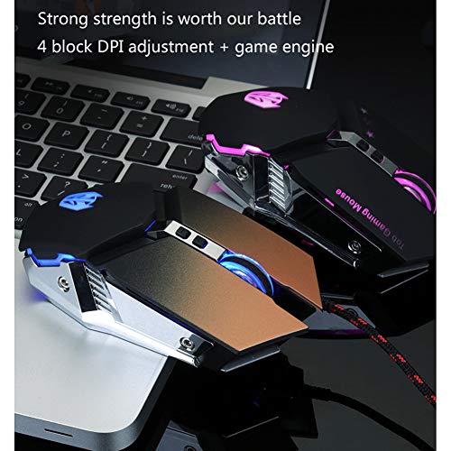 RATÓN Para Juegos con Cable Ajustable para PC con 6 Botones Programables USB Botones De Alta Precisión Juego Móvil Macro Definición RGB Portátil De Escritorio,A