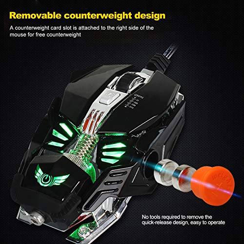 Ratón para Juegos PC Ratones de computadora para Juegos con Cable USB Mecánico Bola de Cristal Brillante Accesorios de computadora agravados(Negro)