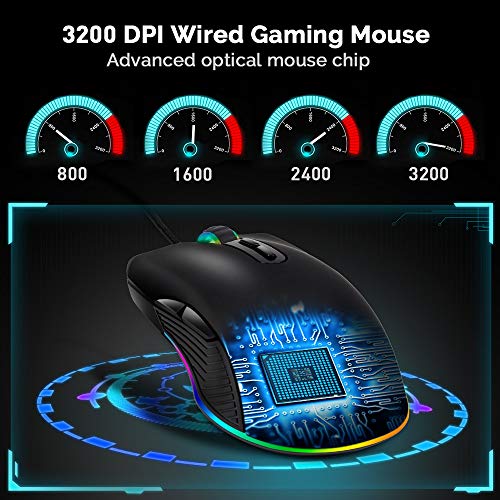 Ratones RGB LED para Juegos,3200DPI,Puerto USB C con Cable para Apple MacBook Pro 2017/2016, MacBook 14 Pulgadas,Chromebook,PC con Windows,Computadora o Computadoras Portátiles con Puerto Tipo C