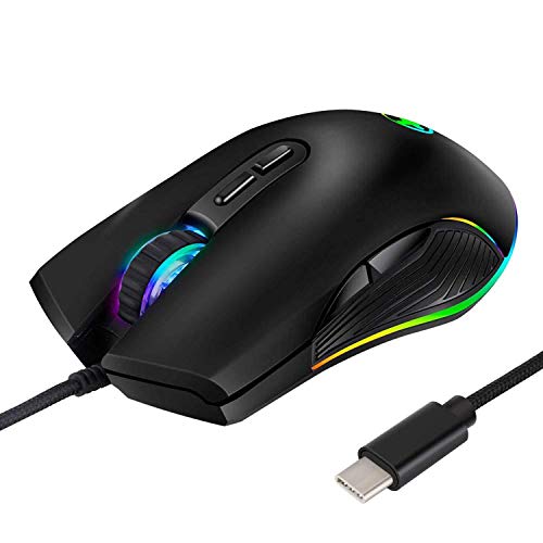 Ratones RGB LED para Juegos,3200DPI,Puerto USB C con Cable para Apple MacBook Pro 2017/2016, MacBook 14 Pulgadas,Chromebook,PC con Windows,Computadora o Computadoras Portátiles con Puerto Tipo C