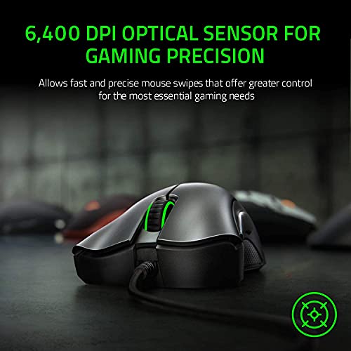 Razer DeathAdder Essential Gaming Mouse: Sensor óptico de 6400 DPI - 5 botones programables - Interruptores mecánicos - Puños laterales de goma - Negro clásico