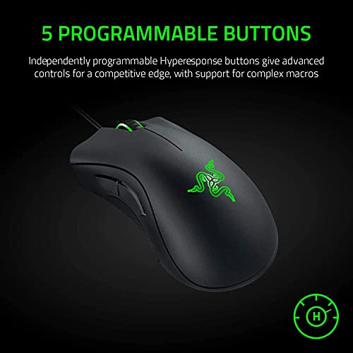 Razer DeathAdder Essential Gaming Mouse: Sensor óptico de 6400 DPI - 5 botones programables - Interruptores mecánicos - Puños laterales de goma - Negro clásico
