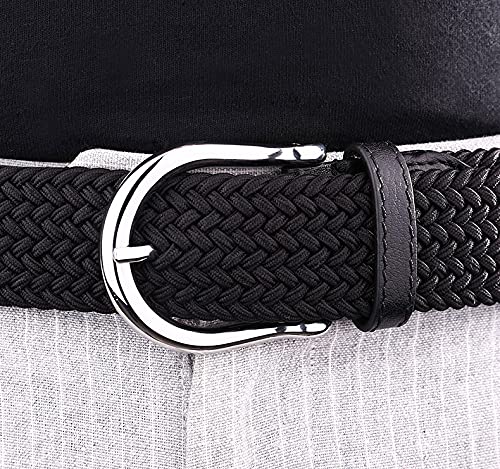 RBOCOTT 2ps Cinturones Elásticos Trenzados,Cinturón de Tejido Elástico, Cinturón Elásticos Trenzado para Hombre y Mujer,Cinturón de Nylon, Cinturón Negro,Cinturón Marrón(125cm)