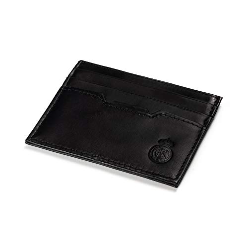 Real Madrid - Cartera Tarjetero Hecho a Mano con Piel. Juego de 2 Piezas. Color Negro RMJ-80011