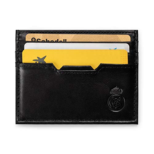Real Madrid - Cartera Tarjetero Hecho a Mano con Piel. Juego de 2 Piezas. Color Negro RMJ-80011