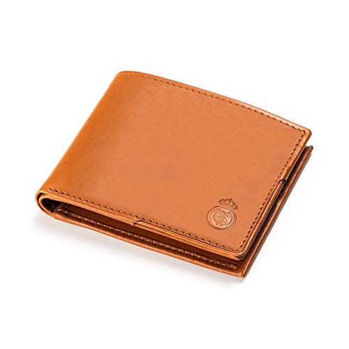 Real Madrid - Cartera Tarjetero Hecho a Mano con Piel Juego de 2 Piezas. (Marron Claro). RMJ-80011T