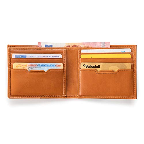 Real Madrid - Cartera Tarjetero Hecho a Mano con Piel Juego de 2 Piezas. (Marron Claro). RMJ-80011T
