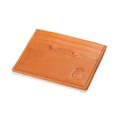 Real Madrid - Cartera Tarjetero Hecho a Mano con Piel Juego de 2 Piezas. (Marron Claro). RMJ-80011T