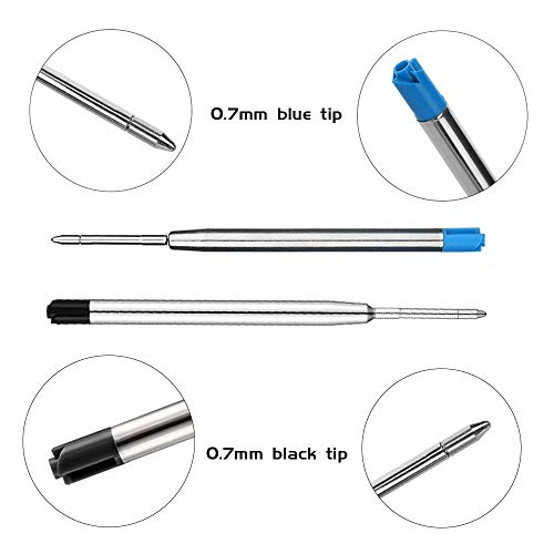 Recambios para bolígrafos redonda 30 unidades, 15 unidades, tinta azul y 15 unidades, tinta negra, secado rápido, 1 mm, punta media, 99 mm recarga de pluma para bolígrafos Parker/Tactical Pens