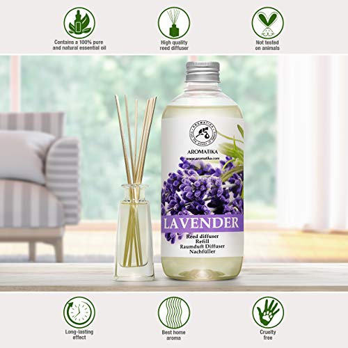 Recarga Difusor con Aceite Esencial de Lavanda 500ml - Natural para Cuartos - Hogares - Oficinas - Restaurantes - Aromaterapia - 0% Alcohol - Ambientador - Aceite Esencial de Lavanda