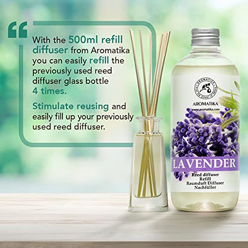 Recarga Difusor con Aceite Esencial de Lavanda 500ml - Natural para Cuartos - Hogares - Oficinas - Restaurantes - Aromaterapia - 0% Alcohol - Ambientador - Aceite Esencial de Lavanda