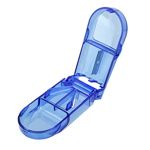 Rectángulo Cortador De Pastillas Caja De Compartimiento De Almacenamiento Divisor Titular De Medicina Azul