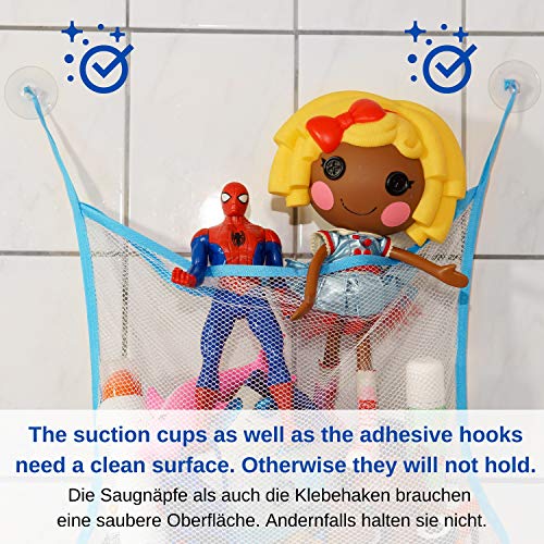 Red de Almacenamiento para la Bañera, Organizador de juguetes de los niños, Bolsa organizadora baño, Red para colgar accesorios ducha, 2 x ventosas + 2 x ganchos adhesivos, organizador juguetes baño