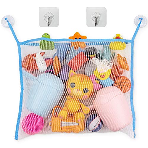 Red de Almacenamiento para la Bañera, Organizador de juguetes de los niños, Bolsa organizadora baño, Red para colgar accesorios ducha, 2 x ventosas + 2 x ganchos adhesivos, organizador juguetes baño