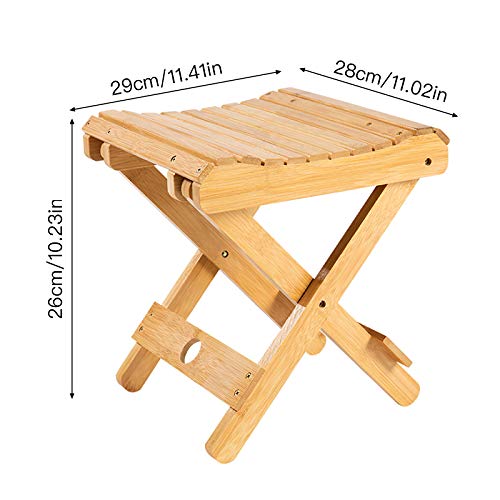 Redsa Taburete de madera resistente a la humedad plegable de bambú silla de baño portátil banco de madera reposapiés para la ducha de afeitado, reposapiés para el hogar