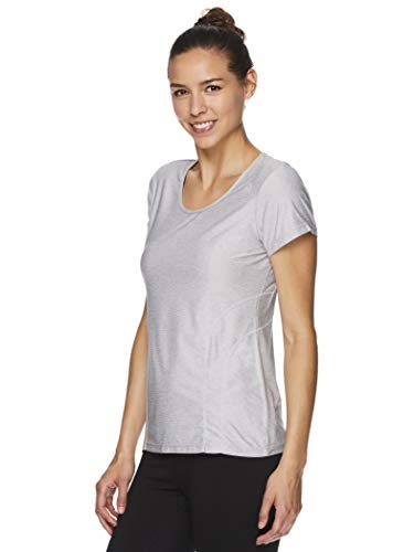 Reebok Women's Gym & Workout T-Shirt - Dynamic Fitted Performance Short Sleeve Athletic Top - Dynamic Silver Sconce Heather, Medium