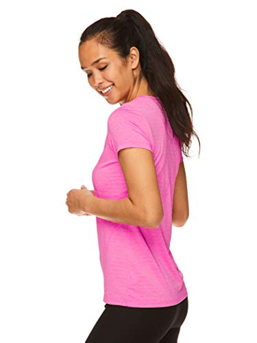 Reebok Women's Gym & Workout T-Shirt - Dynamic Fitted Performance Short Sleeve Athletic Top - Fuchsia Shock Heather Dynamic, Large