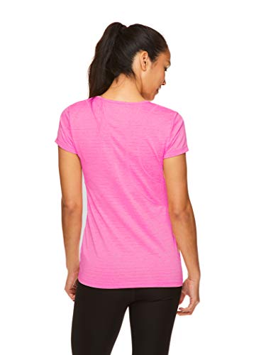 Reebok Women's Gym & Workout T-Shirt - Dynamic Fitted Performance Short Sleeve Athletic Top - Fuchsia Shock Heather Dynamic, Large