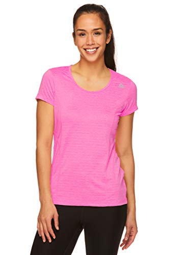 Reebok Women's Gym & Workout T-Shirt - Dynamic Fitted Performance Short Sleeve Athletic Top - Fuchsia Shock Heather Dynamic, Large