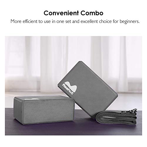 REEHUT Bloque de Yoga Correa, Bloque de Espuma EVA de Alta Densidad para Apoyar y Profundizar Las Posturas, Correa Yoga（2.4m） para Estiramiento