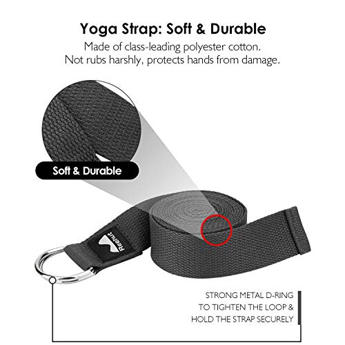 REEHUT Bloque de Yoga Correa, Bloque de Espuma EVA de Alta Densidad para Apoyar y Profundizar Las Posturas, Correa Yoga（2.4m） para Estiramiento