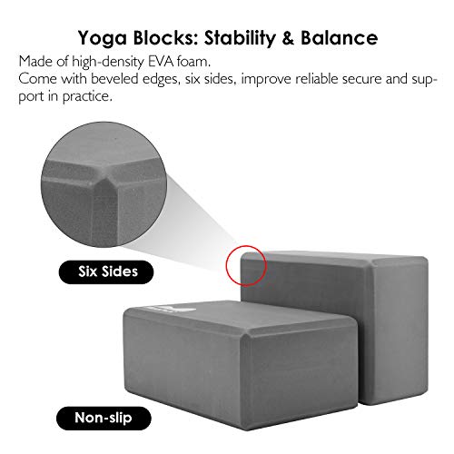 REEHUT Bloque de Yoga Correa, Bloque de Espuma EVA de Alta Densidad para Apoyar y Profundizar Las Posturas, Correa Yoga（2.4m） para Estiramiento