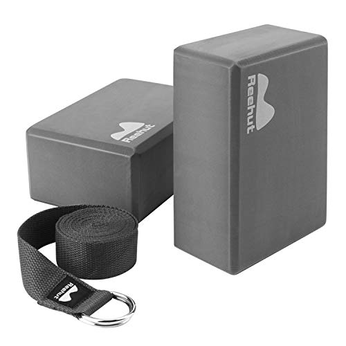 REEHUT Bloque de Yoga Correa, Bloque de Espuma EVA de Alta Densidad para Apoyar y Profundizar Las Posturas, Correa Yoga（2.4m） para Estiramiento