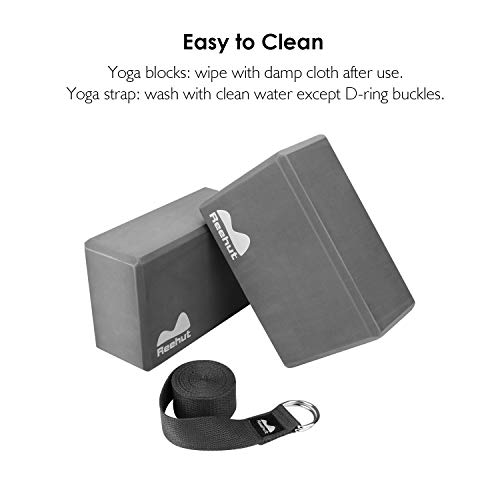 REEHUT Bloque de Yoga Correa, Bloque de Espuma EVA de Alta Densidad para Apoyar y Profundizar Las Posturas, Correa Yoga（2.4m） para Estiramiento